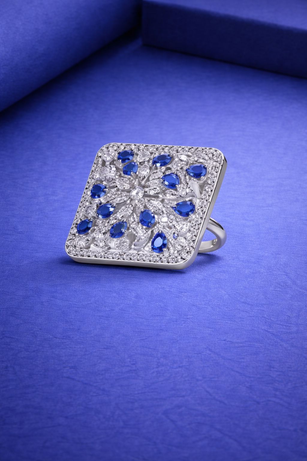Royal Blue Teardrop Stone Square Cocktail Ring