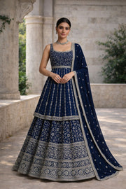 Royal Navy Blue Embroidered Traditional Lehenga Set