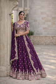 Royal Plum Purple Embroidered Designer Lehenga Set