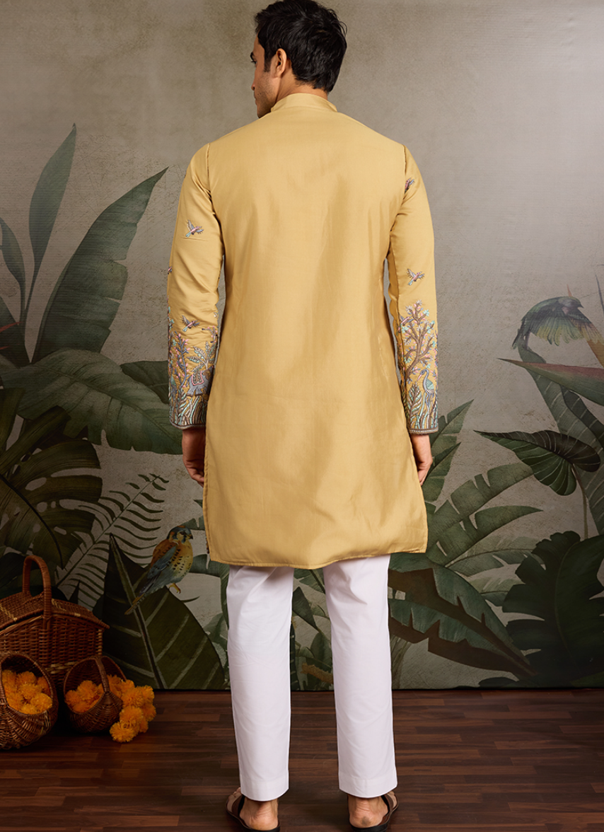 Royal Mustard Forest Embroidered Men’s Kurta