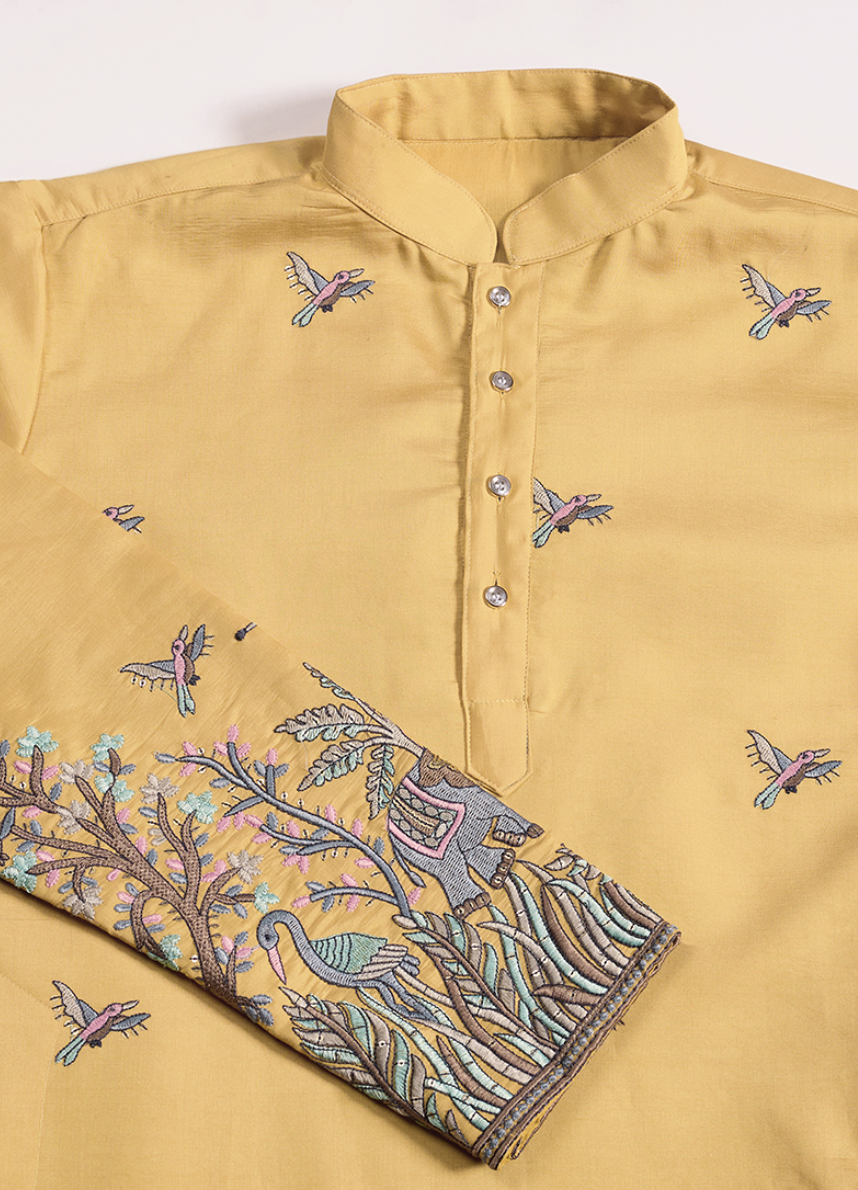 Royal Mustard Forest Embroidered Men’s Kurta