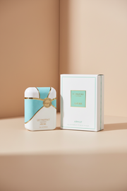 Aromaf perfume packaging with a white and blue design on a white background