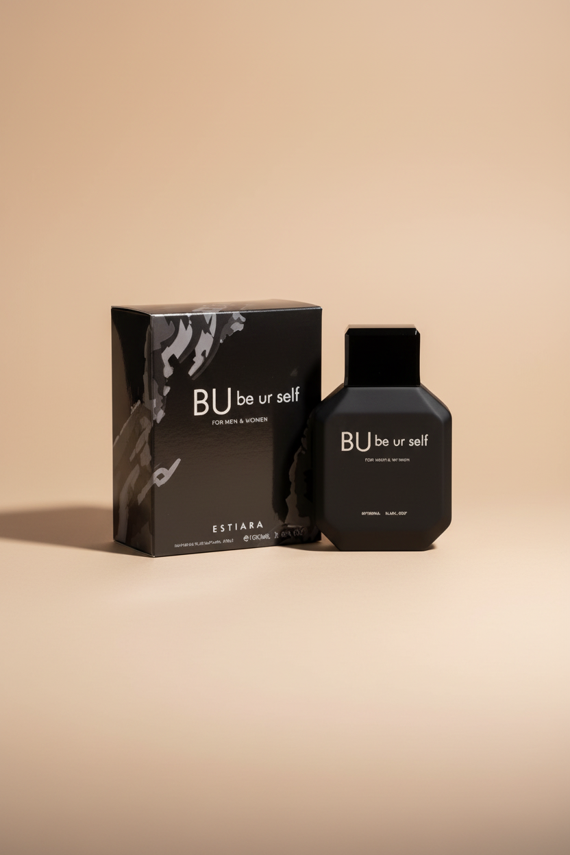 Black perfume bottle and packaging with 'Bubeur Seul' branding on a white background