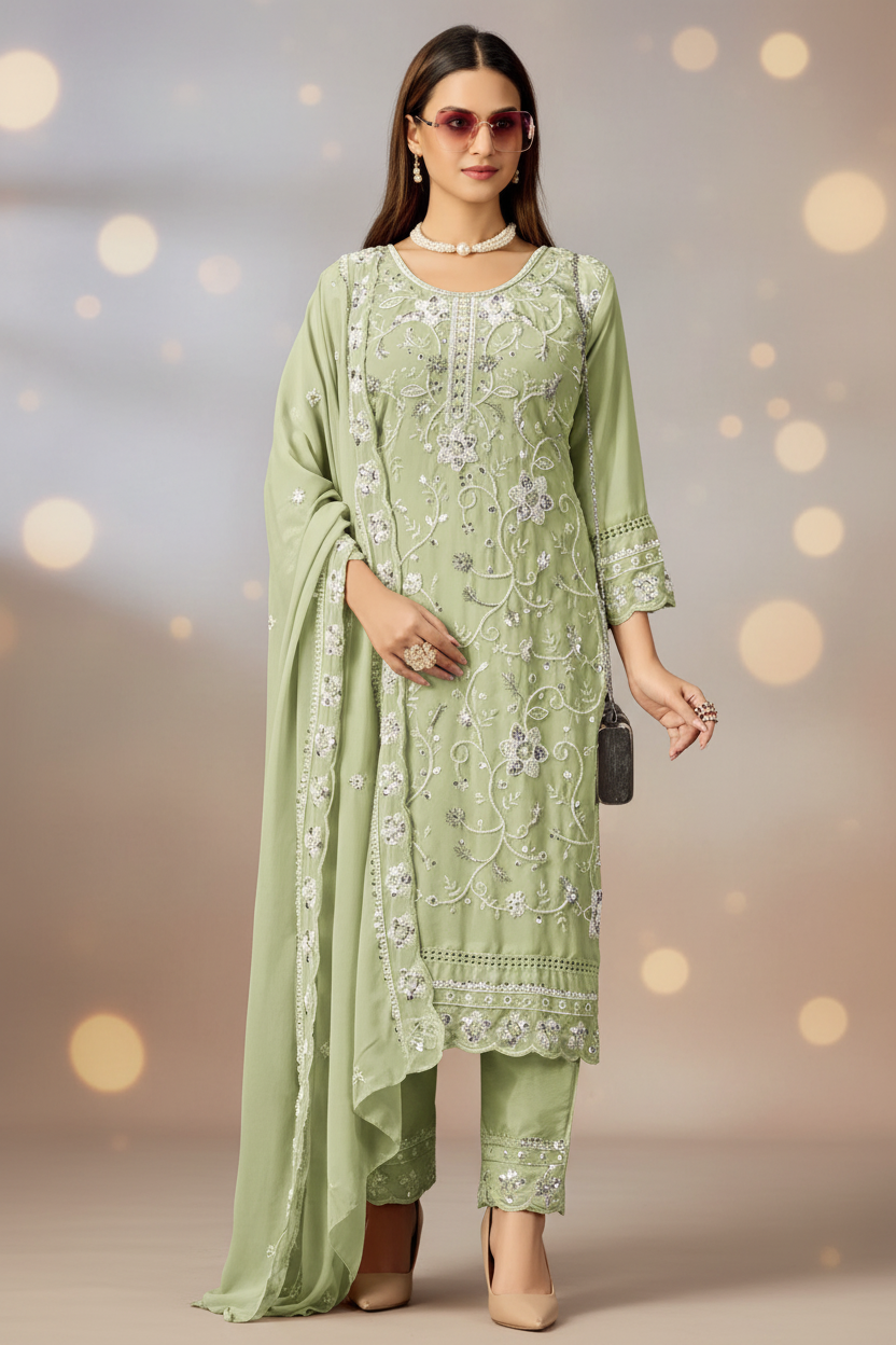 Light Green Embroidered Salwar Suit Set
