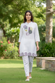 Off White Cotton Embroidered Kurta Set