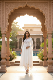 Ivory White Embroidered Anarkali Suit Set