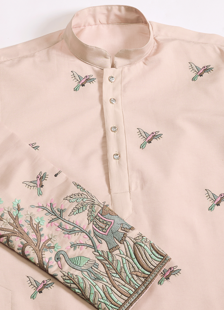 Ivory Blush Forest Embroidered Men’s Kurta