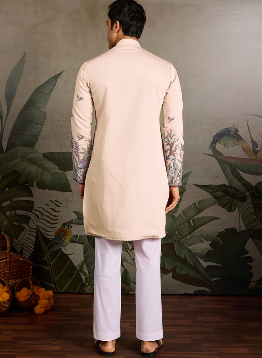 Ivory Blush Forest Embroidered Men’s Kurta
