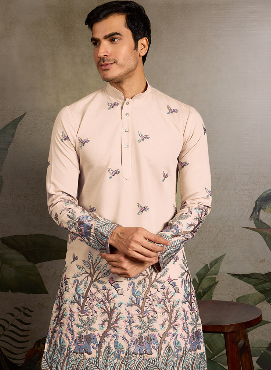 Ivory Blush Forest Embroidered Men’s Kurta