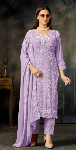 Lavender Embroidered Elegant Salwar Suit Set
