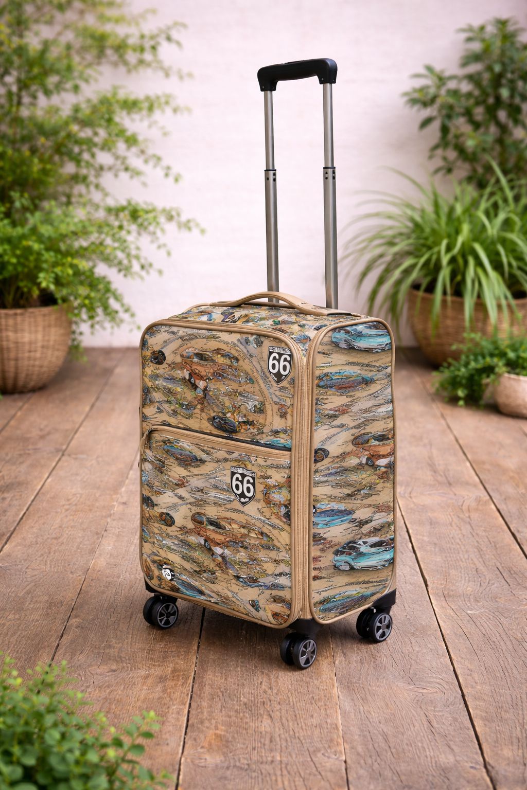 Vintage Route 66 Print Spinner Luggage