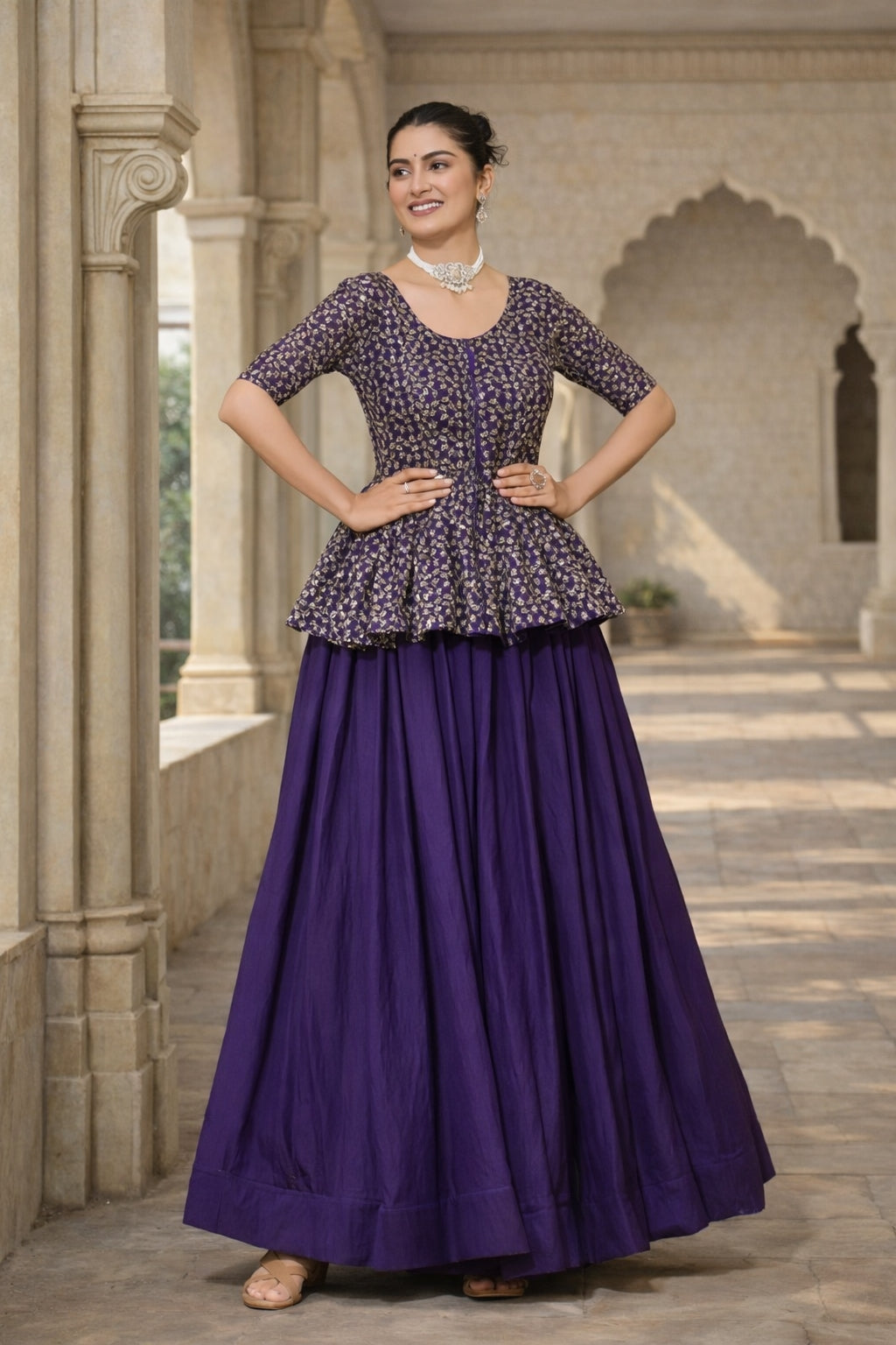 Violet Fendi Sequin Work Festival Wear Readymade Ghaghara Choli