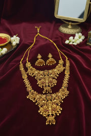 Gold-Plated Temple Jewelry Double Necklace Set with Jhumka Earrings 1