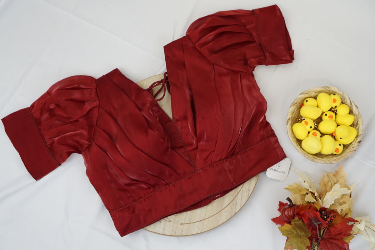 Ruby Red Silk Puff Sleeve Blouse