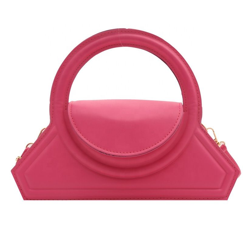 Hot Pink Circular Handle Geometric Handbag