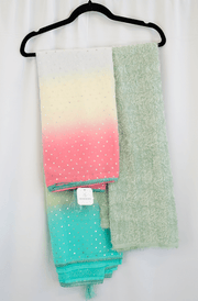 Mint Green Ombre Saree with Silver Polka Work and Textured Blouse