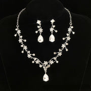 Elegant Silver Leaf Crystal Necklace & Earrings Set