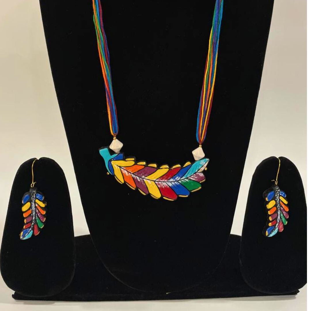 Multicolored Leaves Set | Clay Jewelry | Leaf Jewelry Set