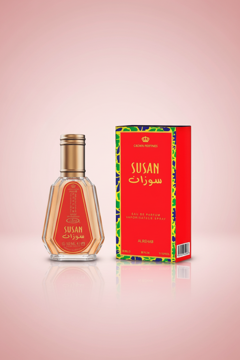 Susan perfume bottle and packaging on a white background