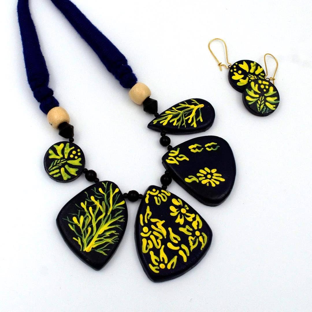 Yellow Forest Jewelry Set | Clay Jewelry | Floral Jewelry