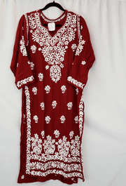 Maroon and White Hand Embroidered Chikankari Kurti