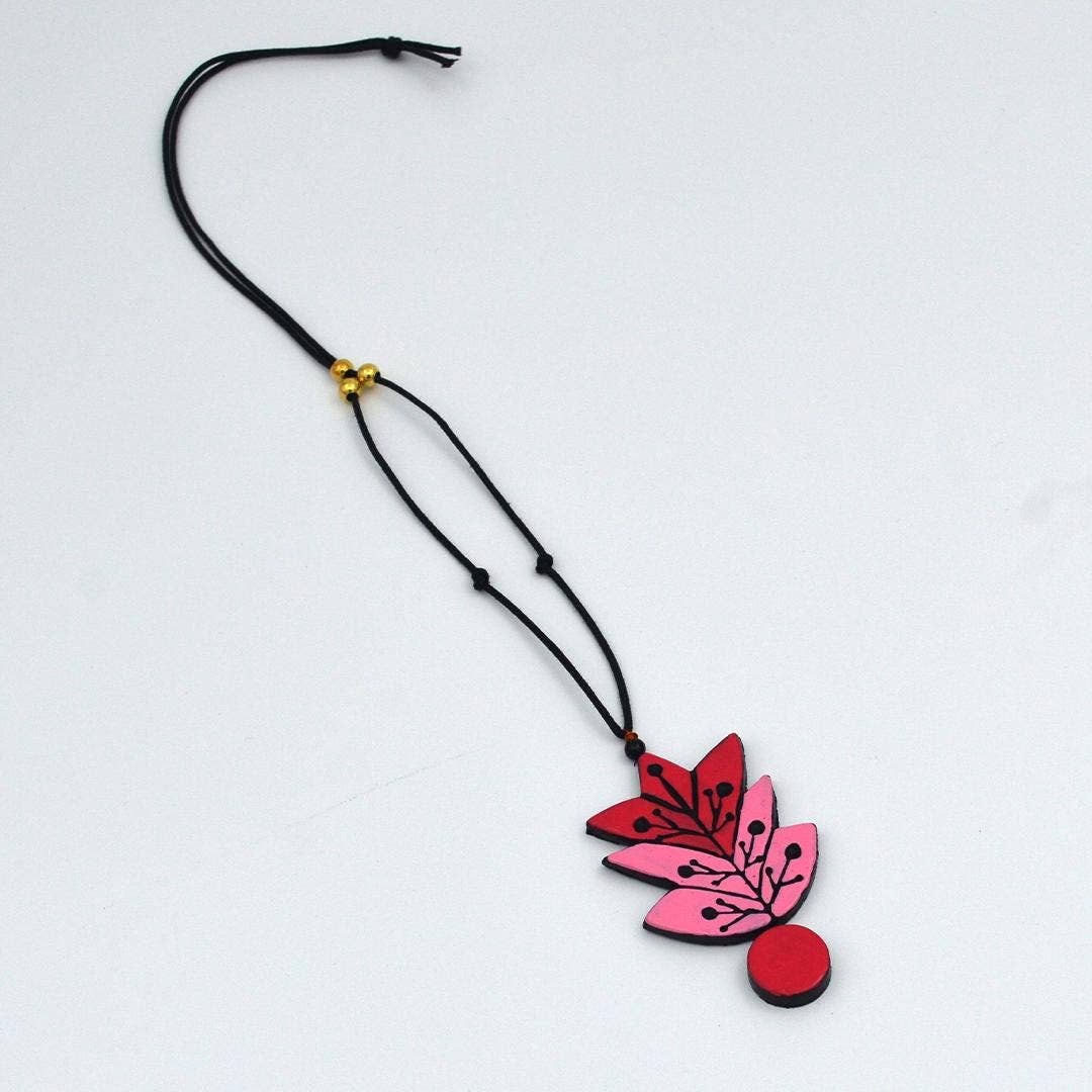 Pink Leaf Maple Jewelry Set | Clay Necklace and Earrings