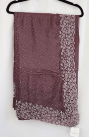Wine Purple Georgette Saree with Pearl Beaded Floral Border