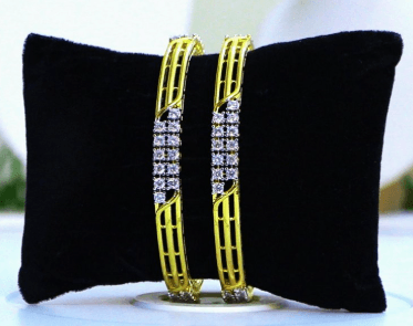 Elegant Golden Grid Diamond Bangles