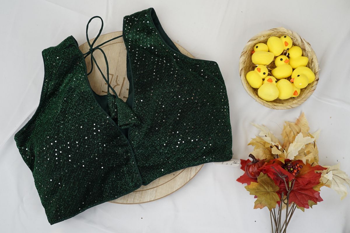 Emerald Green Shimmer Sequin Party Wear Blouse