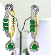 Emerald Drop Hoop Earrings