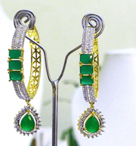 Emerald Drop Hoop Earrings