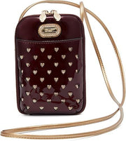 Maroon Patent Heart-Studded Mini Sling Bag
