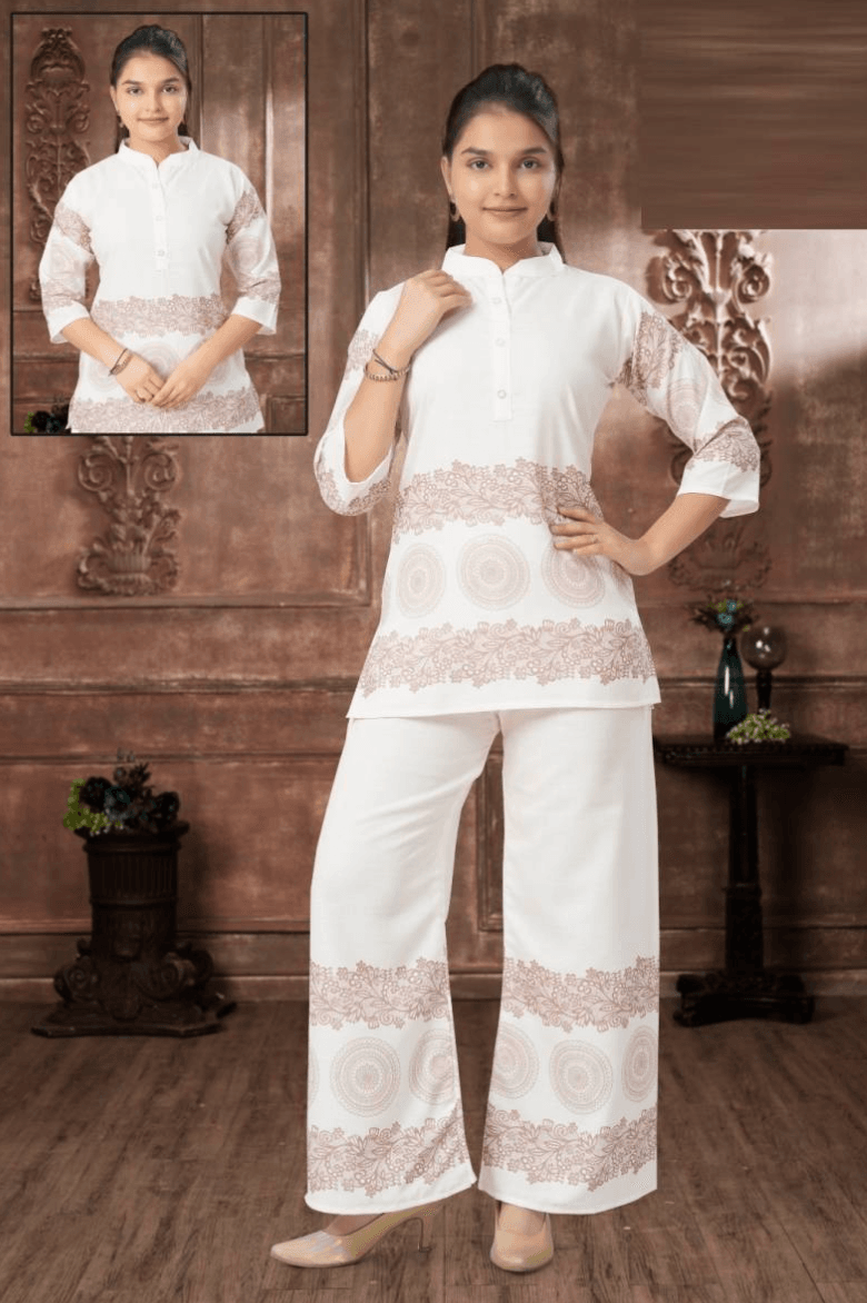 Meenachi  Off White  Co Ord Set Cotton Slub Digital Printed