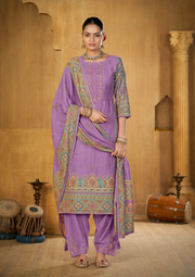 Lavender Cotton Printed Kurta Set with Dupatta
