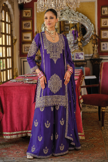 Eba Ava Purple Silk Embroidered Sharara Set