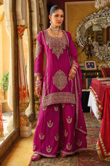 Eba Ava Rani Pink Silk Embroidered Sharara Set