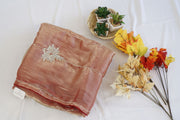 Champagne Gold Organza Silk Saree with Crystal Brooch Work