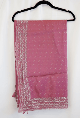 Mauve Pink Georgette Saree with Silver Sequin Embroidery Border