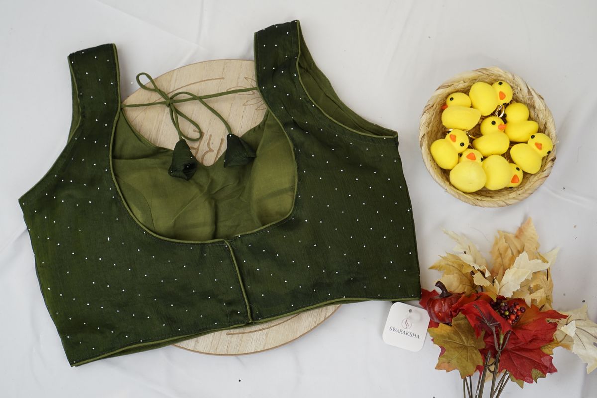 Olive Green Elegant Sequin Dotted Blouse