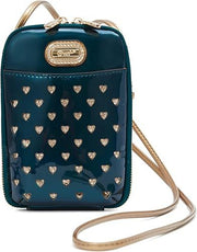 Teal Patent Heart-Studded Mini Sling Bag