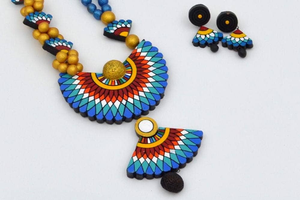 Sensu-Inspired Jewelry Set | Clay Jewelry | Blue Jewelry