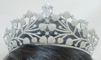 Regal Silver Heart Motif Crystal Crown