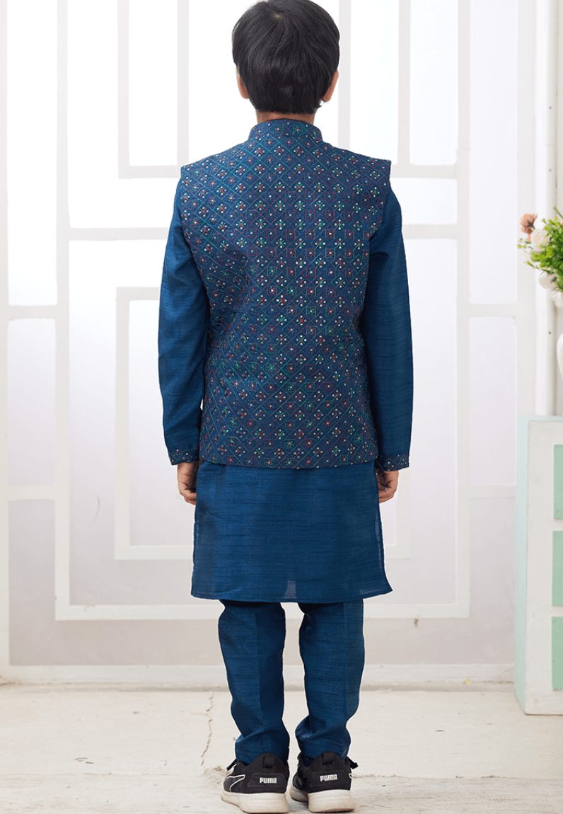 Blue Art Banarasi Silk Printed Readymade Kurta Pajama