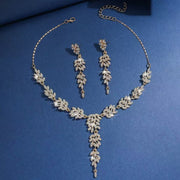 Gold Leaf Crystal Necklace & Earrings Set