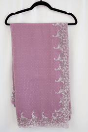 Lavender Georgette Saree with Silver Pearl Embroidered Paisley Border