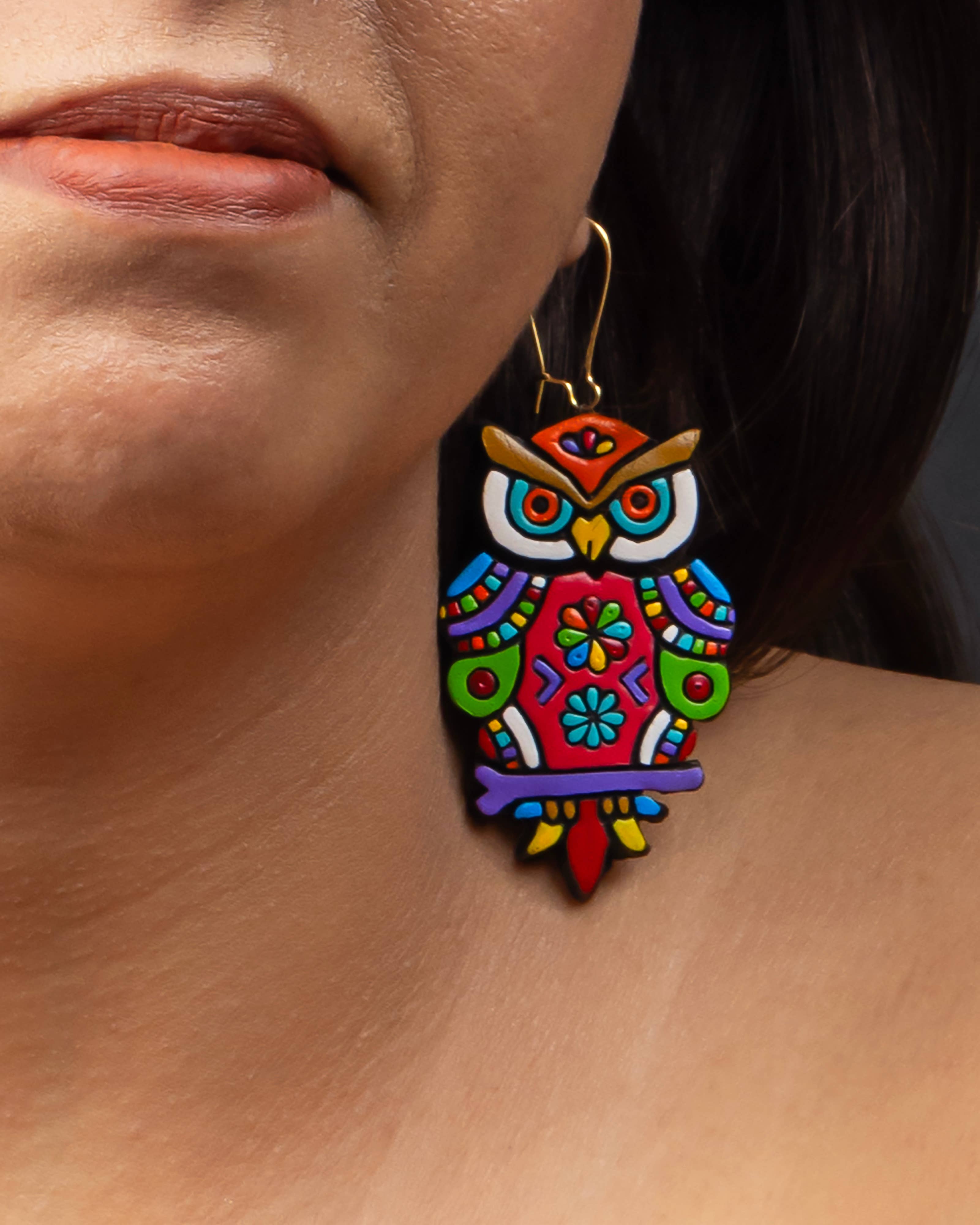 Big Owl Earring Set | Clay Jewelry | Drop Earring Set