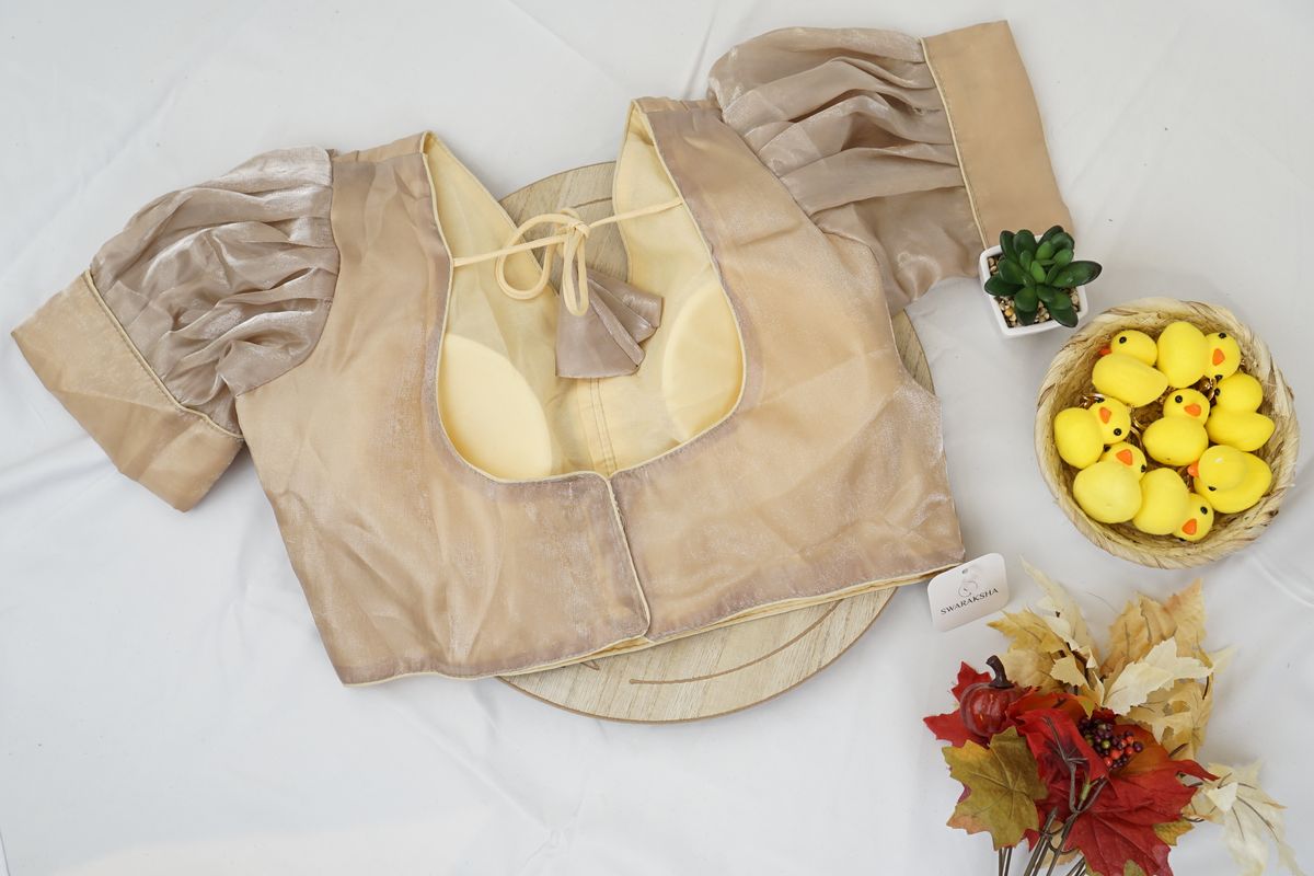 Champagne Beige Silk Puff Sleeve Blouse
