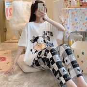 Cartoon Cow Print Cotton Pajama Set