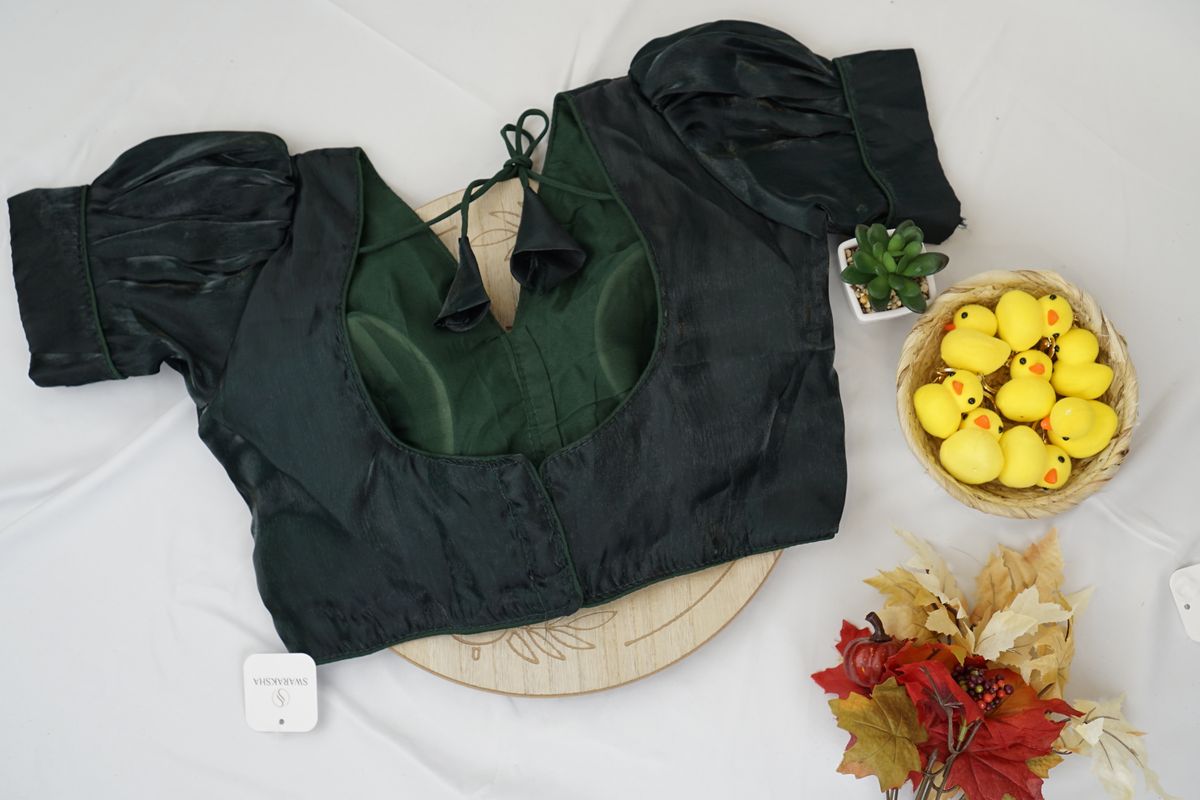 Emerald Green Silk Puff Sleeve Blouse