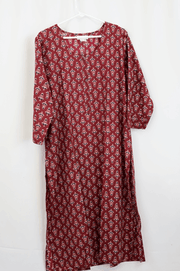 Maroon Block Print Cotton Kurta